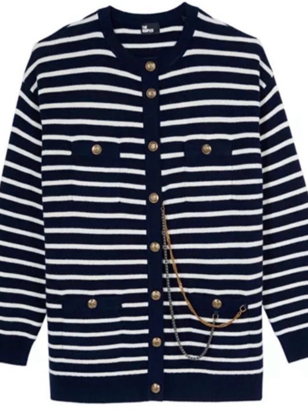The Kooples Navy and White Striped Button Cardigan